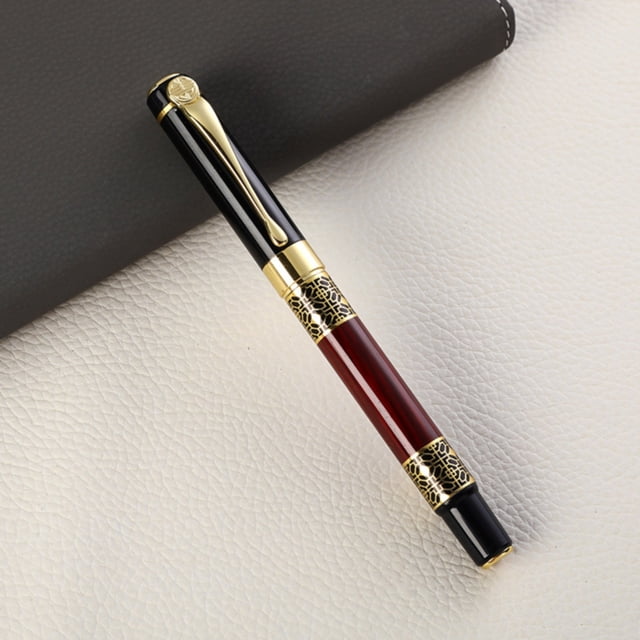 Red Chinese Style Wood Grain Fountain Pen - Metal Nib Smooth Writing Instrument with Ink Converter for Office & School