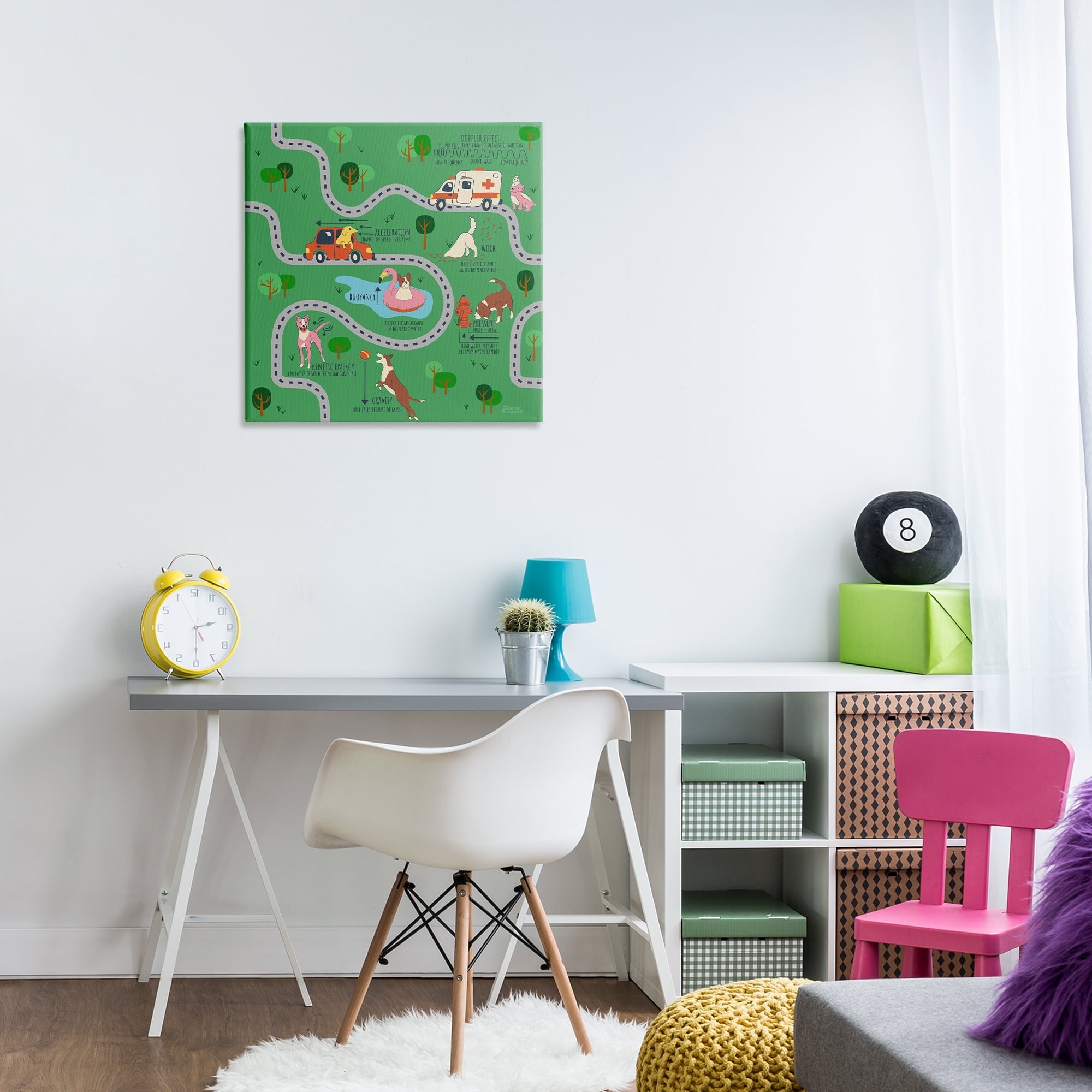 Stupell Industries Whimsical Dogs Map Education Painting Wrapped Canvas Art Print Wall Art, 24 x 24