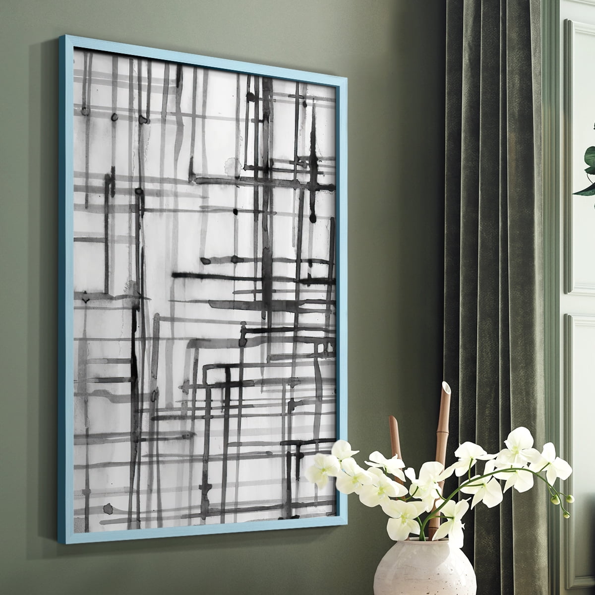 Line Meditation I in Blue Solid Wood 8 x 10 Framed Print