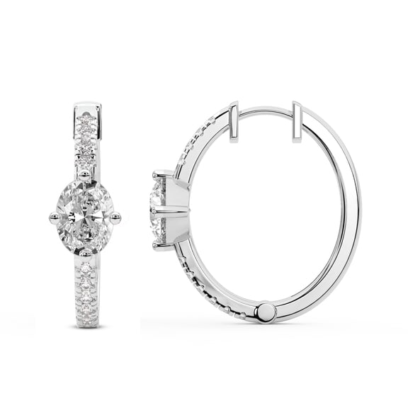 Diamond Hoop Earring | 1 Carat IGI Certified Oval Shape Lab Grown Diamond Hoop | 14K in White Gold | Moonlight Glow Elongated Hoop Lab Diamond Earrings | FG-VS1-VS2 Quality | Friendly Diamonds