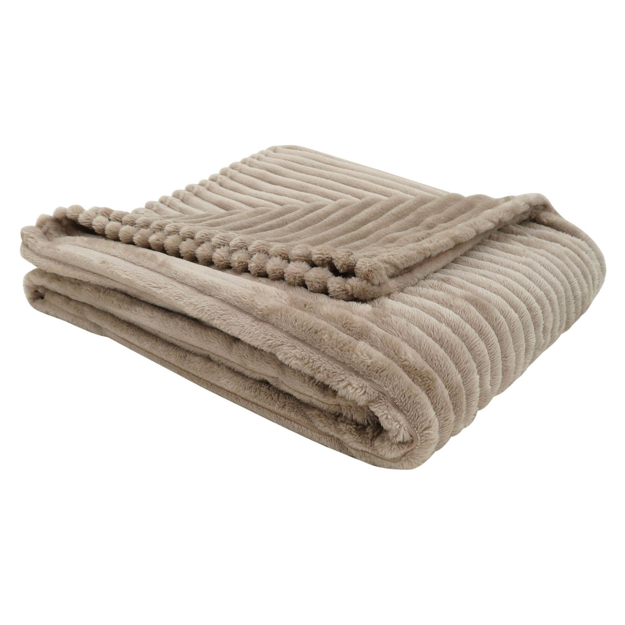 Offex 60" x 50" Ribbed Style Polyester Throw Blanket Beige Walmart