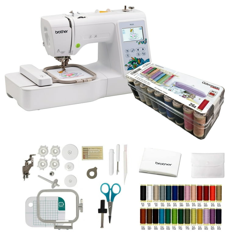 Sewing starter kit including 26 Gutermann sewing thread 100m spools and a  Brother sewing machine. Sewing kit for adults with sewing thread and Brother  PE535 4 x 4 embroidery machine 