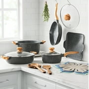 The Pioneer Woman Prairie Signature 14-Piece Cast Aluminum Cookware Set, Charcoal