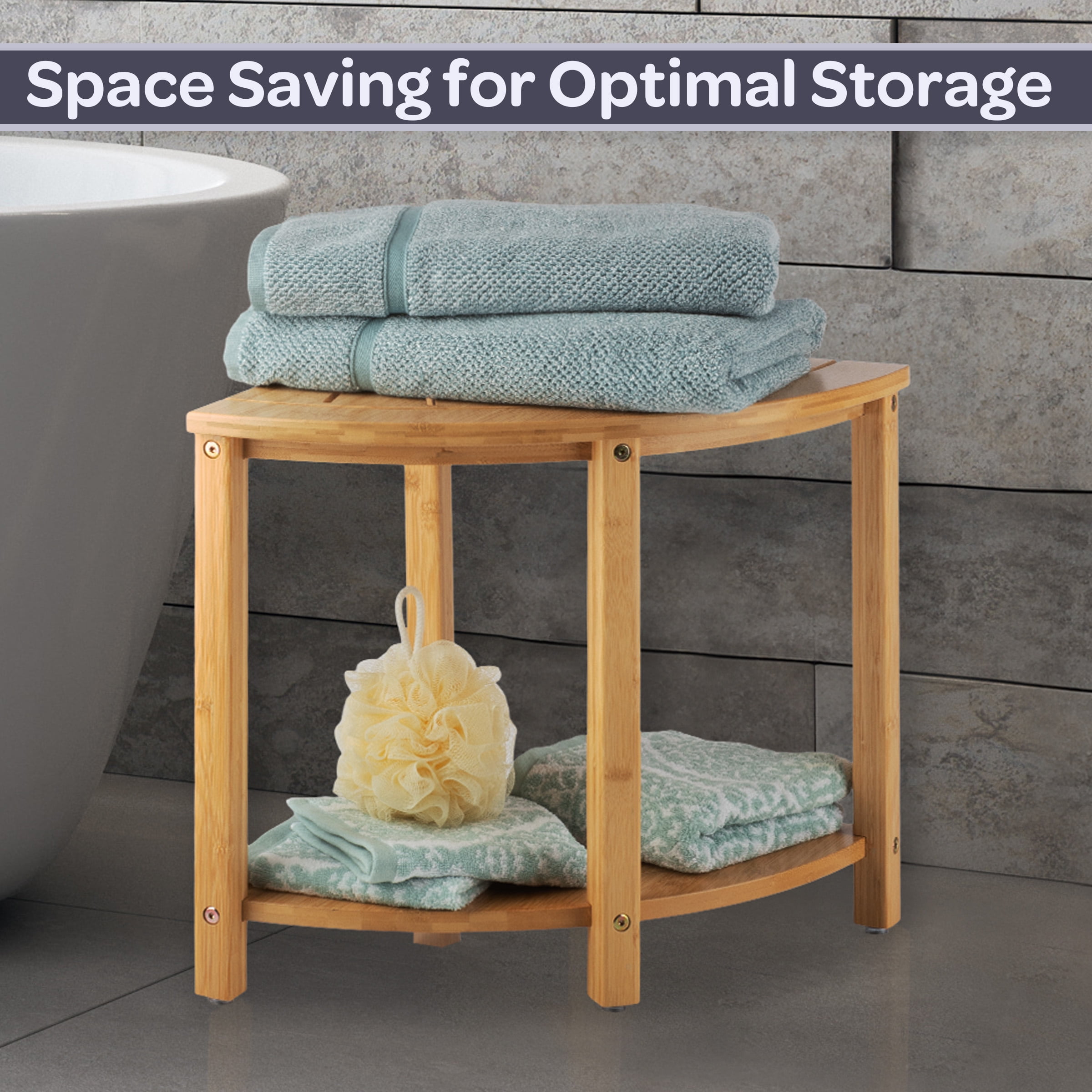 Lavish Home Water Resistant Corner Shower Bench for Inside Shower (Natural)