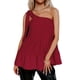 thumbnail image 1 of Camiseta sin mangas para mujer, con un solo hombro, dobladillo con volantes, tipo suelto, Top informal de verano, rojo vino L, 1 of 7