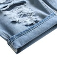 thumbnail image 5 of IROINNID Men's Denim Bermuda Shorts Zipper Elastic Waist Jeans Casual Play Wrap Ripped Men's Mid-length Denim Pants, Blue, 5 of 9