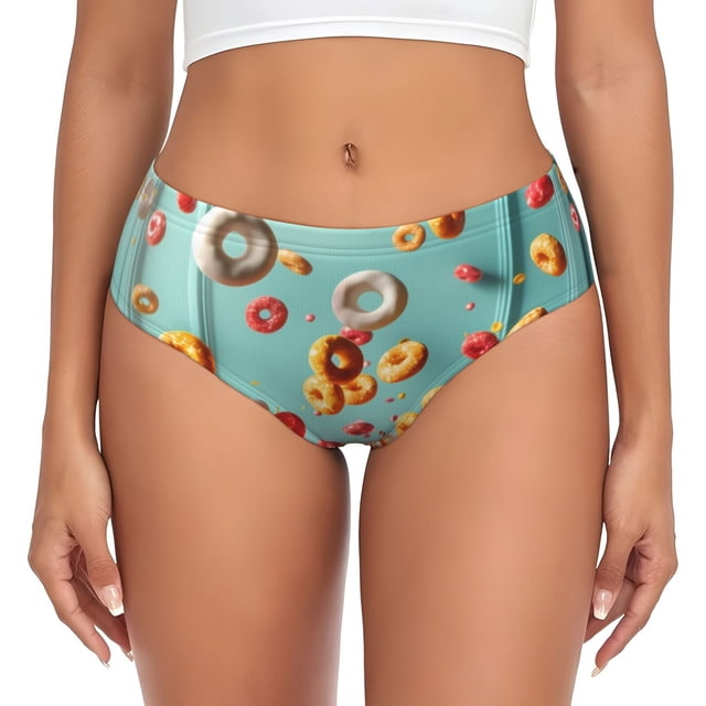 Balery Floating Colorful Cereal Ropa Interior de Algodón para Mujer con Dibujo – Braguitas Cómodas y Elásticas, Estilo Clásico-X-Small