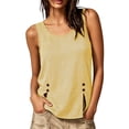 thumbnail image 2 of Karymi Blouses for Women Round Neck Gingham Plaid Sleeveless Tank Top, Side Button Split Hem Loose Fit Casual Vest, Lightweight Summer Daily Blouse Going Out Tops, 2 of 9
