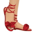thumbnail image 4 of Sandalias de tacón plano con punta redonda y volantes de color liso para mujer, zapatos romanos Wmkox8yii nm10821, 4 of 8