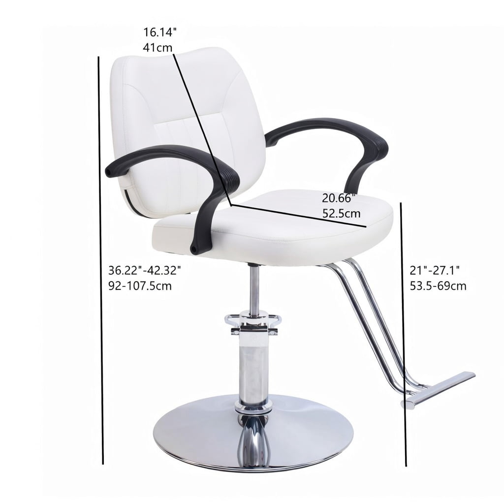 Hydraulic Barber Styling Chair with 360-Degree Swivel and Chrome Base, Heavy-Duty Beauty Salon Chair with PU Leather Upholstery, White