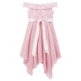 thumbnail image 4 of iEFiEL Girls Chiffon Off Shoulder Dress High-Low Rhinestone Bridesmaid Dress Wedding Pageant Evening Gown Orange Pink 14, 4 of 5