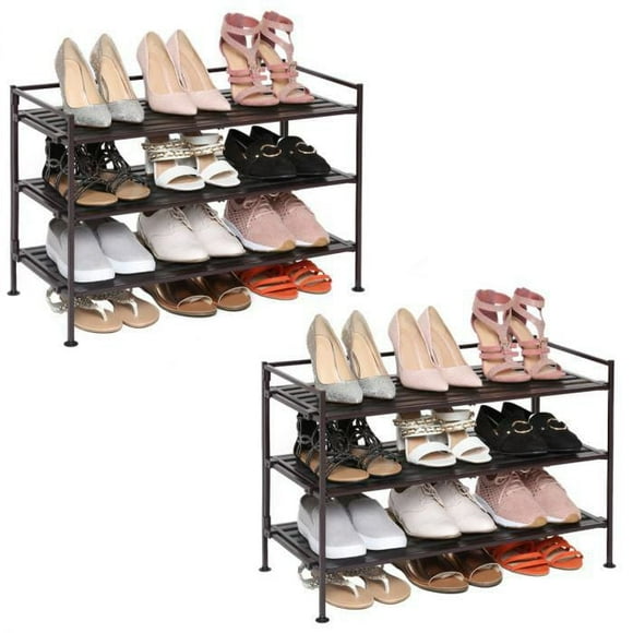 Seville Classics 3 Tier Resin-Wood Shoe Rack 2PK