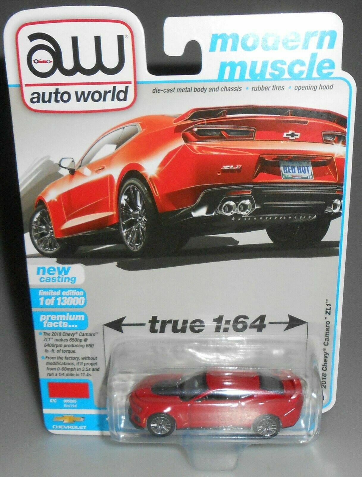 2018 Chevrolet Camaro ZL1 Red Hot "Modern Muscle" Limited Edition to 13000 pieces Worldwide 1/64 Diecast Model Car by Auto World