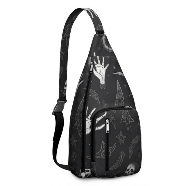 Dark Aesthetic Sling Backpack - Gothic Sunburst & Cosmic Eyes Print Shoulder Bag, Fashionable Anti-Theft Pack for Commuters