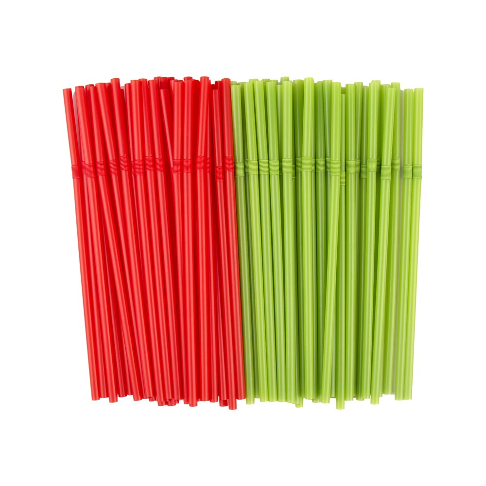 Holiday Time Flexible Straw, 80ct in One Set, Red and Green Color, PP