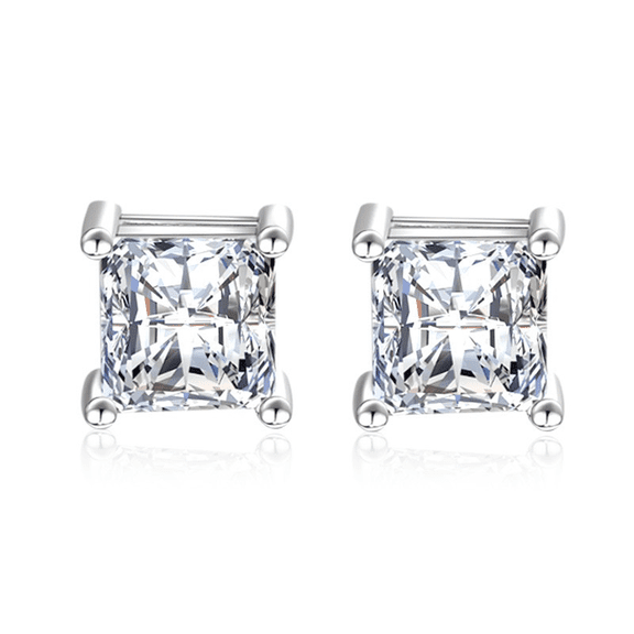 316 Surgical Steel Princess Cut 7mm Studs Earrings Cubic Zirconia