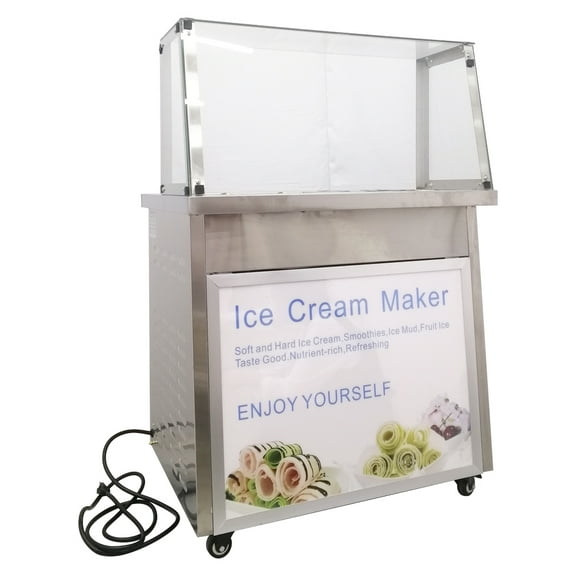 INTSUPERMAI Commercial Flat Pan Fried Ice Cream Roll Machine Single Square Ice Pan with 6 Tanks