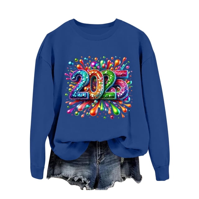 WEAIXIMIUNG Chandail en Molleton Bleu Marine pour Femmes Automne et Hiver Col Rond Manches Longues Chandail en Molleton Imprimé Chandail de Noël