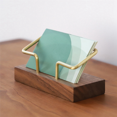 thumbnail image 4 of 2X Walnut Brass Business Card Holder Wooden Business Card Holder Metal Business Card Rack Solid Wood Card Note Box, 4 of 5