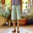thumbnail image 5 of VBVC Women's Elastic Waist Striped Capri Pants, Knee Length Bermuda Shorts For Women, Ladies' Summer Breathable Cropped Trousers with Pockets,Army Green,S-2XL, 5 of 8
