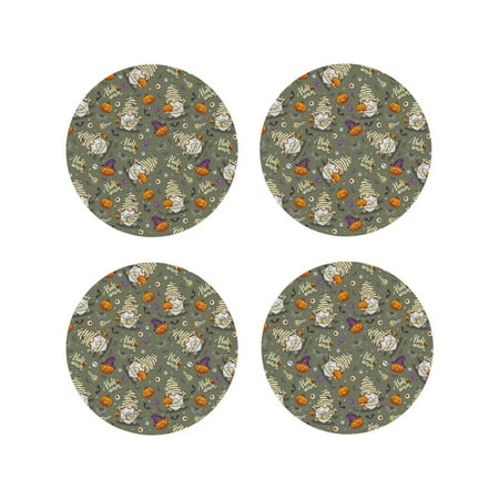 

Fuzoiu Halloween Mummy Gnome Print Leather Coasters Set Drink Coasters Set of 4 for Tabletop Protection Durable PVC Coasters Home Décor and Housewarming Gift-Round Shape