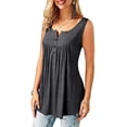 thumbnail image 3 of JustVH Blouse Décontractée Unie Henley Col en V pour Femmes Tunique Plissée à Boutons, 3 of 4