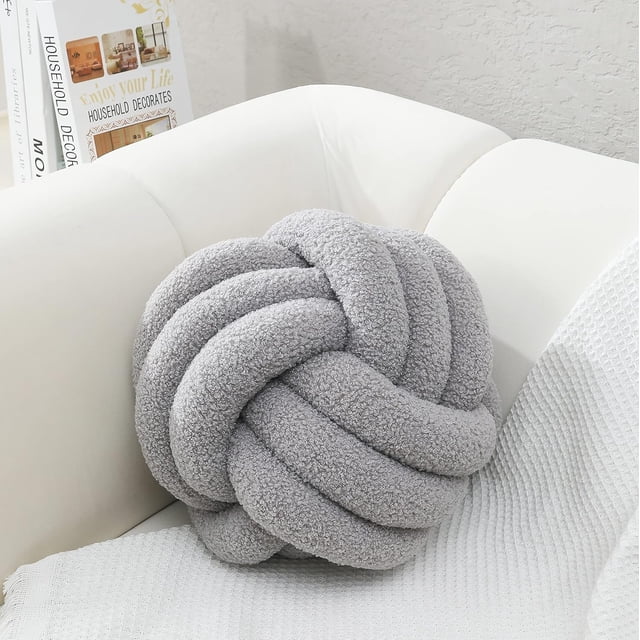 Almohadas de nudo redondas grises, almohadas decorativas de felpa, decoración de habitación, bolas para el piso, cojines para sofá (8.6 pulgadas)