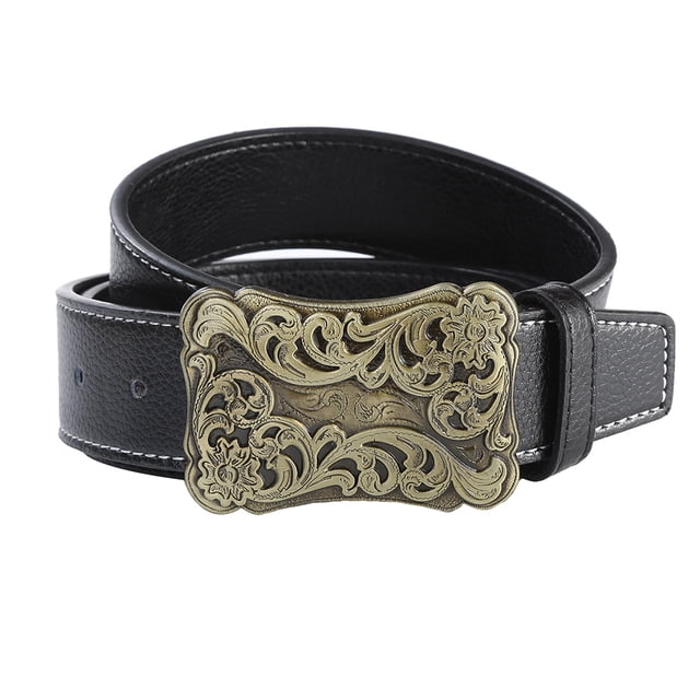 Cinturones para hombres Flor de plata con hebilla retro clásico 7 agujeros Diseño elegante Casual Jean Cinturón para hombres Jeans masculinos Pantalones Pantalones Negro Advancent AP004551-01