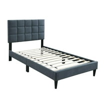 Lilian Twin Bed, Soft Biscuit Tufted Charcoal Gray Linen Upholstery