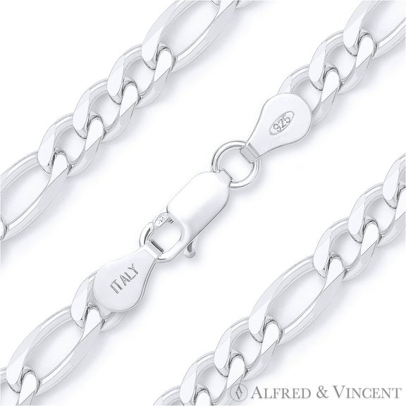 5.5mm Figaro / Figaroa Link Italian Chain Anklet in Solid .925 Sterling Silver