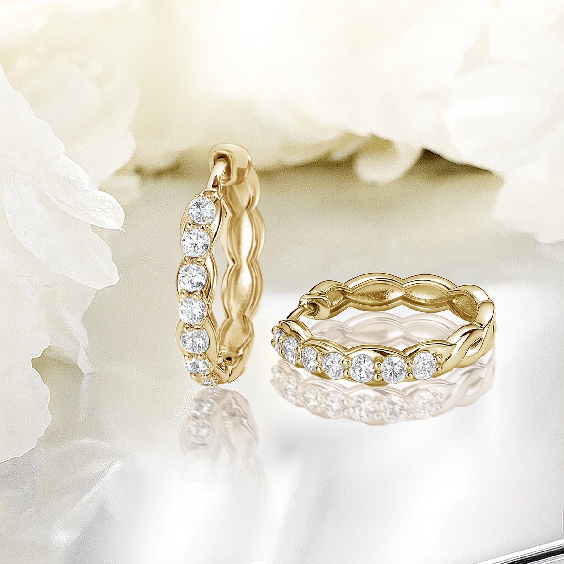 JeenMata Lab Grown Diamond 1.25 Carat Infinity-Inspired Hoop Earrings in 18K Yellow Gold Plating for Women