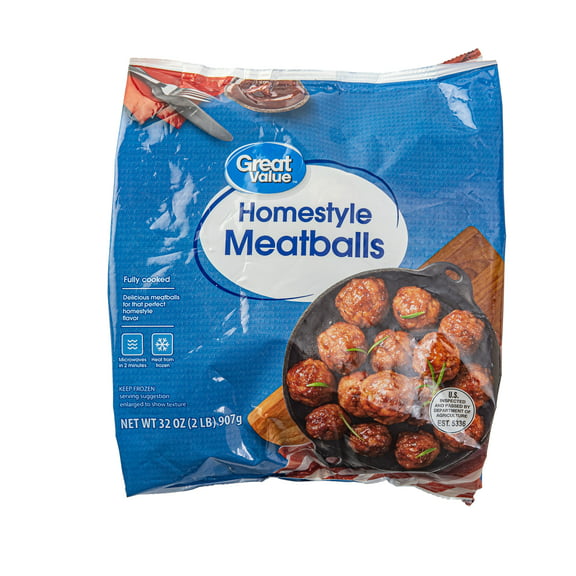 Great Value Fully Cooked Homestyle Meatballs, 32 oz (Frozen)