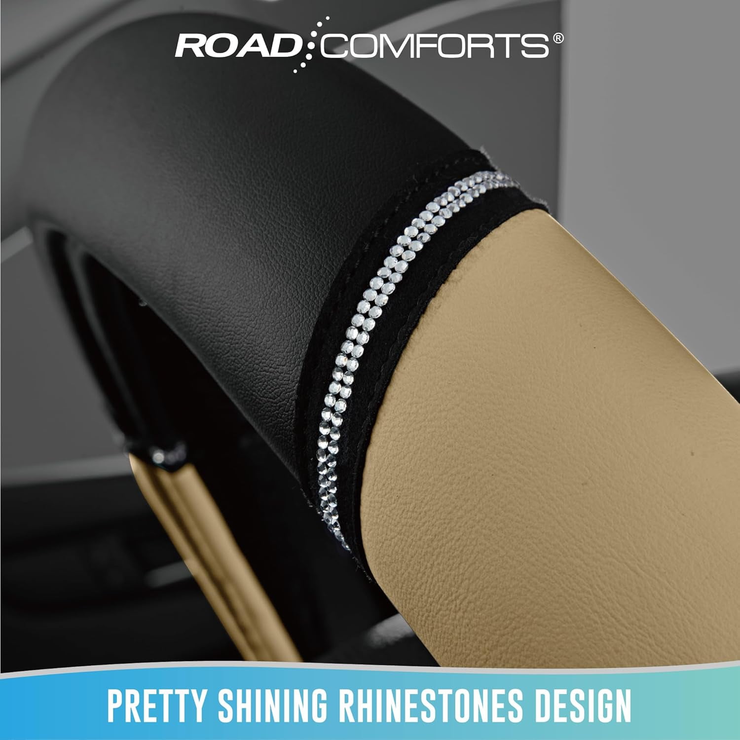 Leather Steering Wheel Cover - Made with PVC Leather - Anti-Slip, Universal Fit 14 1/2 inches to 15 inches - Beige