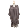 thumbnail image 1 of Suéter de punto bohemio para mujer, Poncho con capucha y botones de talla grande para otoño e invierno, chal de punto a cuadros, capa con borlas, 1 of 5