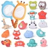 FUN LITTLE TOYS 18 PCs Baby Bath Toys with Soft Cute Ocean Animals Bath Squirters and Fishing Net, Water Toys for Kids, Birthday Gifts for Boys & Girls