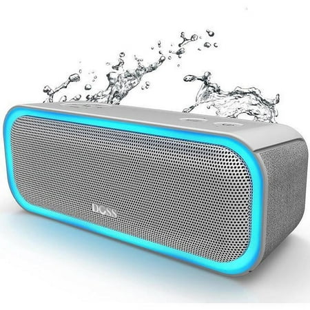 DOSS Bluetooth Speaker, SoundBox Pro Wireless Speaker with 20W Stereo Sound, Active Extra Bass, Bluetooth 5.0, IPX6 Waterproof, Wireless Stereo Pairing, Multi-Colors Lights, 20Hrs Playtime -Grey