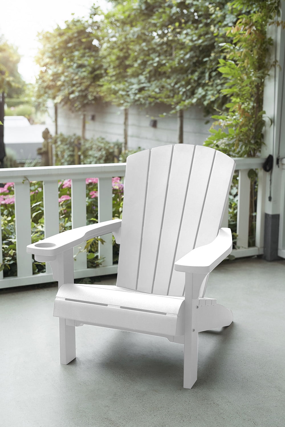 Keter Alpine Adirondack Resin Outdoor Furniture Chairs with Cup Holder Perfect for Patio Seating