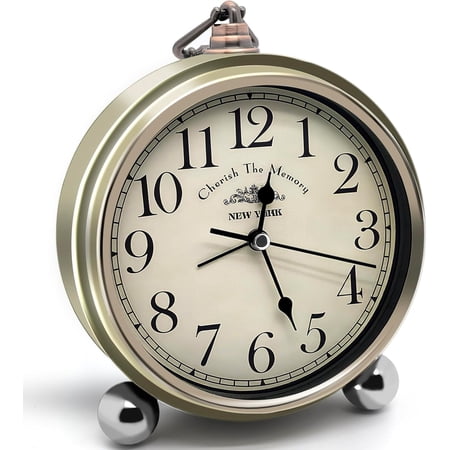 Metal Analog Alarm Clock - 5'' Battery Operated Silent Non-Ticking Quartz Antique Retro Small Desk Clocks for Bedside Bedrooms Living Room Office Home Decor (Bronze)