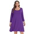 thumbnail image 6 of VEPKUL Casual Plus Size Dresses 3/4 Sleeve Loose Fits Dress Crew Neck Flowy Swing with Pockets DarkPurple_1X, 6 of 8