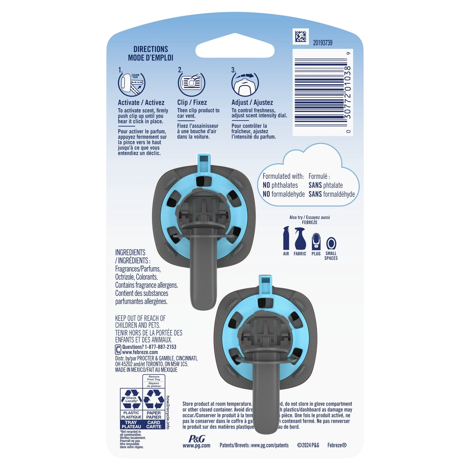 (  4 Pack ) Febreze Car Air Freshener, Odor-Fighting Car Vent Clip, Berry & Bramble, 2 Countt