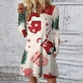 thumbnail image 2 of WTOBBY Women's Holiday Printed Dress Loose V-Neck Long Sleeve Casual Christmas Party Wear with Festive Theme Pattern for Seasonal Occasions,Pink L, 2 of 6