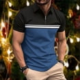 thumbnail image 2 of YODETEY Men’s Color Block Zip Short Sleeve Polos Shirt,Mens Collar Casual Shirts,Big and Tall Dark Blue,Size S-3XL, 2 of 7