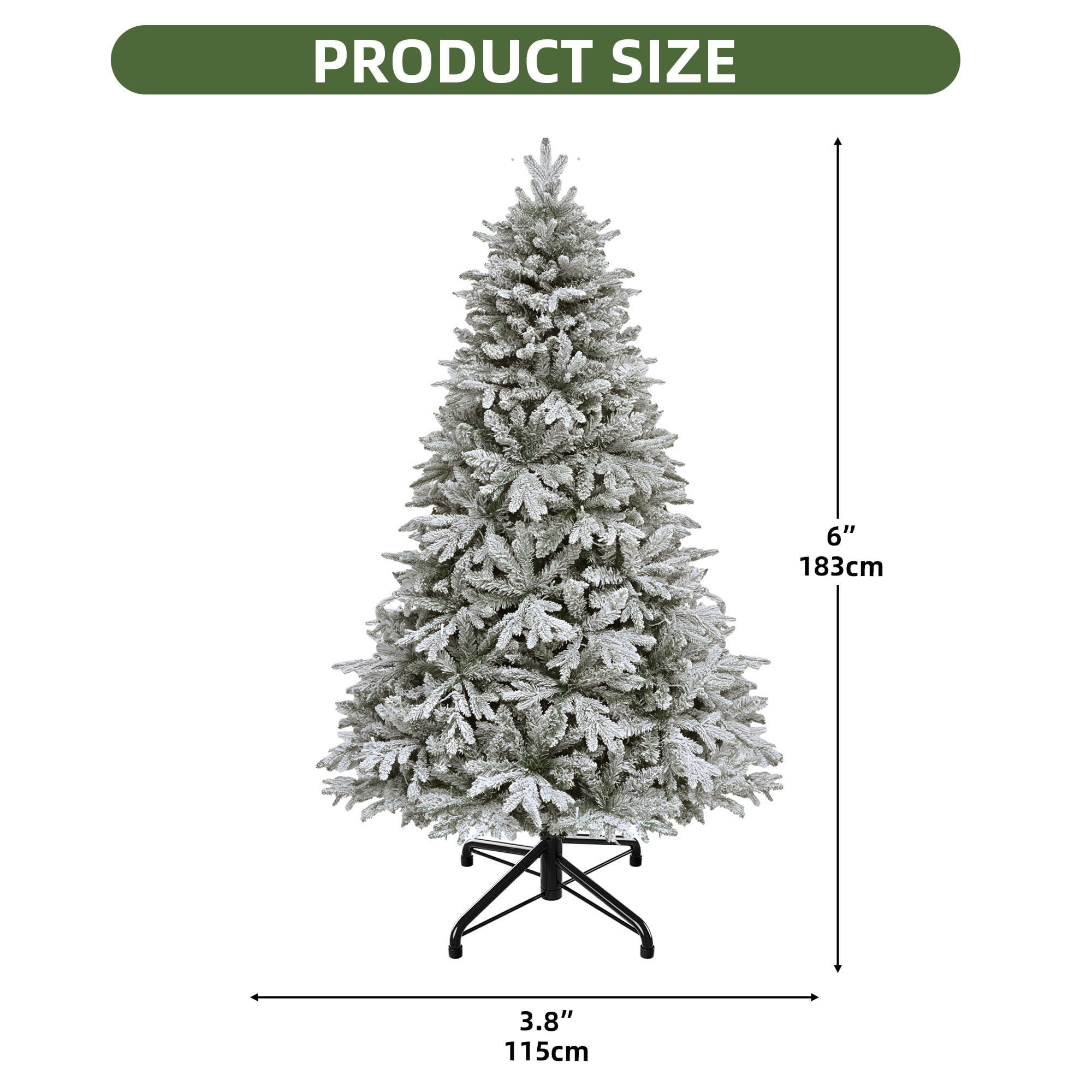 Uforic 6ft Pre-Lit Hinged Flocked Artificial Christmas Tree with 1225 PE & PVC Mixed Tips & 260 Lights, Canaan Fir Christmas Tree, Remote Control, 11 Light Modes, White Flocked