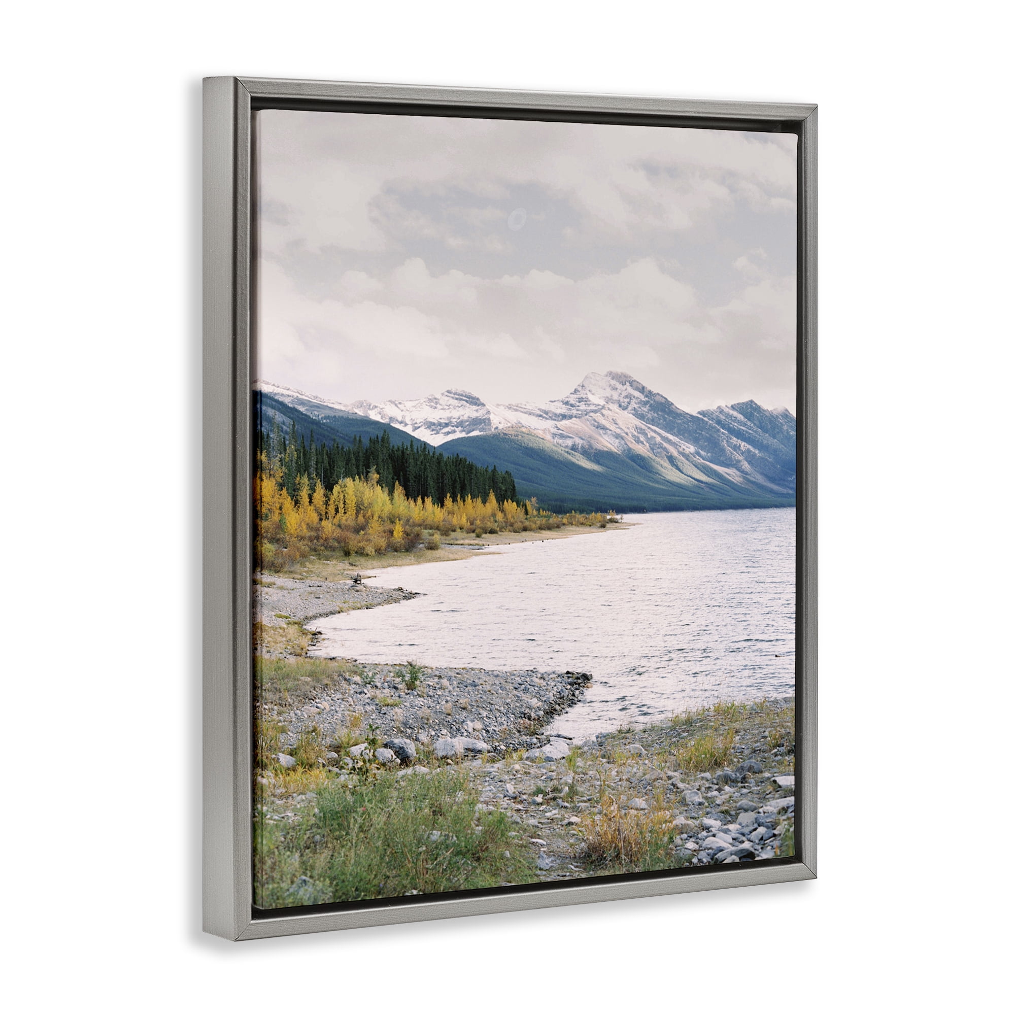 Stupell Industries Mountain Region Shore Landscape Photography Gray Floater Framed Art Print Wall Art, 25 x 31