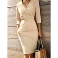thumbnail image 4 of Women'S Work Dress 3/4 Sleeve V Neck Bodycon Sheath Dress Zipper Up Office Business Dresses with Belt Color M, 4 of 5
