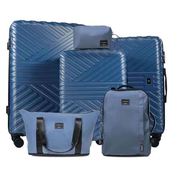 Travelhouse 6-Piece Hardshell Luggage Set - Lightweight Suitcase with Carry-on Backpack, Duffel Bag & Packing Cubes, Blue