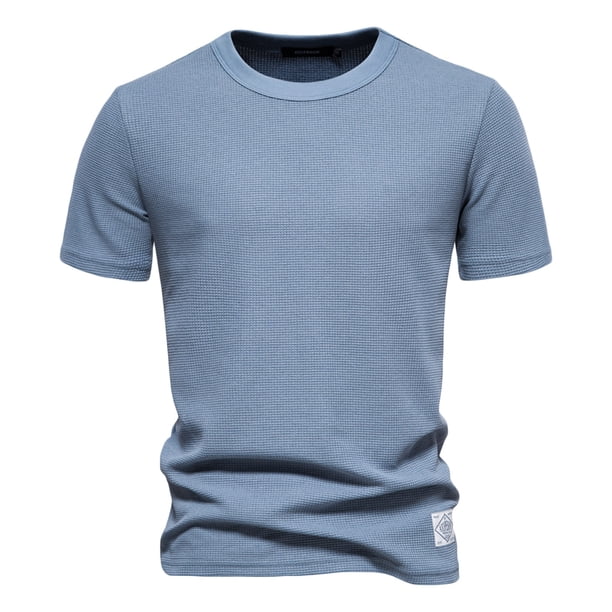 Jersey Elvqul para Hombre Casuales Algodón Gym Estampado Azul Manga Corta Cuello Redondo