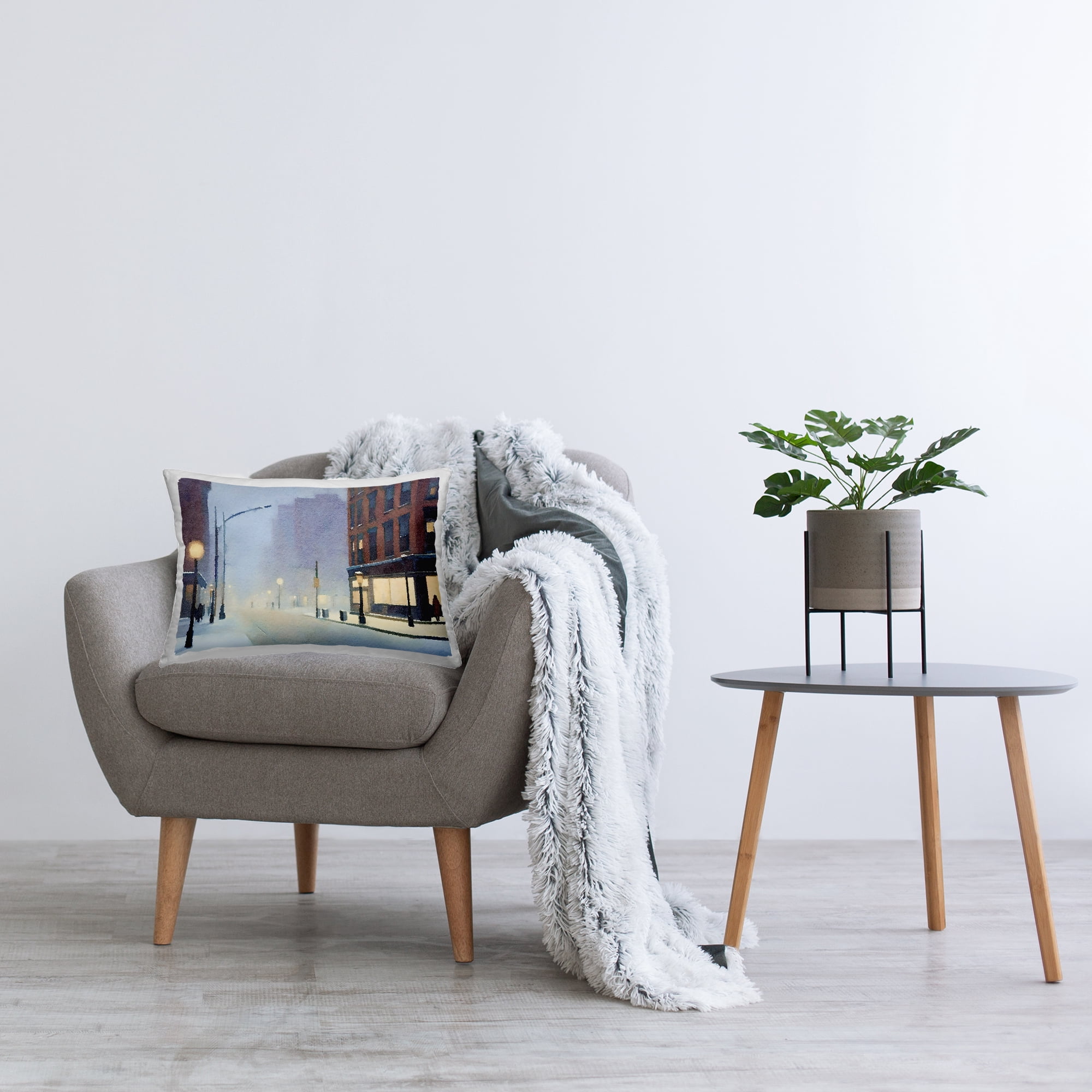 Stupell Industries Misty Winter City Street Decorative Printed Throw Pillow Design by Noah Bay.