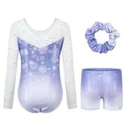 Girls Gymnastics Leotards, Long Sleeve Rhinestone toddler dance outfits with Shorts for Tumbling Ballet