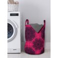 thumbnail image 3 of Floral Laundry Bag, Baroque Gothic Rose Flower Circle Mandala with Psychedelic Tone Effects, Basket with Handles Drawstring Closure for Laundromats, 13" x 19", Hot Pink Dark Purple, by Ambesonne, 3 of 4